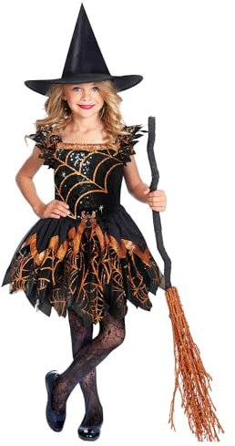 amscan - Kinderkostüm Hexe mit Kleid und Hexenhut, gruselige Spinnenhexe für Halloween, Karneval und Fasching, 6-8 Jahre