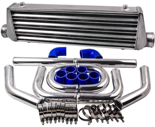 maXpeedingrods 550x180x65mm Intercooler Universale Raffreddatore Turbo Alluminio + 2.5 64mm Manicotto Compatibile Kit di Tubi Tubazioni Turbocompressore Interrefrigeratore [EU STOCK] (Kit Completo)