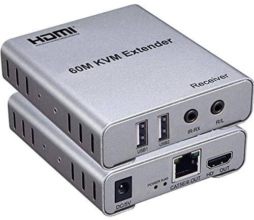 Swallows 60M USB KVM HDMI Extender ，With 1080P R/L Audio By CAT5E Cat6 RJ45 Ethernet Cable Transmitter Receiver Audio Video Converter PC Laptop To TV Monitor