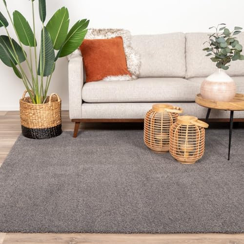 FRAAI | Home & Living Waschbarer Teppich - Clean Dunkelgrau - Polyester - Kurzflor - Einfarbig - Waschbar in Waschmaschine - Modern - Wohnzimmer, Esszimmer, Schlafzimmer - Carpet