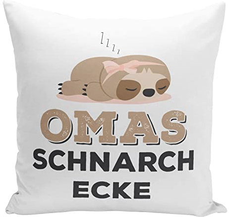 Tassenbrennerei Original Faultier Kissen mit Spruch Omas Schnarchecke - Zierkissen mit Innenfüllung - Geschenk für Deine Großmutter (Oma)