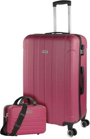 ITACA - Juego Maletas De Viaje rígidas Trolley con Candado de Combinación y 4 Doble Rueda 360° Set Maletas De Viaje Ligeras y Resistentes con Neceser, Fresa