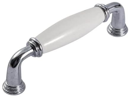 Karan Möbelgriff Rosbach, Zamak Porzellan chrome weiß, 113 mm x 35 mm x 19 mm, LA 96 mm, Y-207-WHITE-CHROME-96