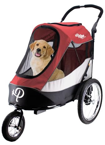 Petique Trailblazer Jogger, Hundewagen für mittelgroße Haustiere, belüfteter Haustier-Buggy für Katzen und Hunde, Rot