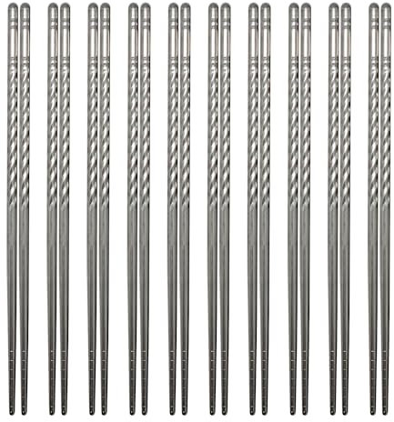 LANHUTHS 10 Pairs Reusable Chopsticks, Stainless Steel Metal Chop Sticks, Japanese Chinese Korean Chopstick Dishwasher Safe, 8.9 Inch (Silver / Chop sticks)