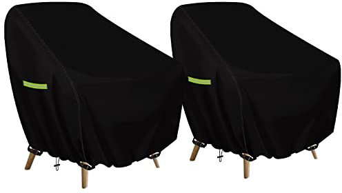 MaxEarn Lot de 2 Housses de Fauteuil, Housse de Chaise imperméable 420D et résistante aux UV avec Bande élastique, Housse de Protection pour Meubles de Jardin/chaises empilables/chaises de Balcon