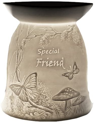 Cello Tealight Wax Melt & Oil Burner, Special Friend - Woodlands, Stunning Porcelain Decor. Wax Melt Burners or Essential Oil Burner and Fragrance Your Room.Friendship Candle