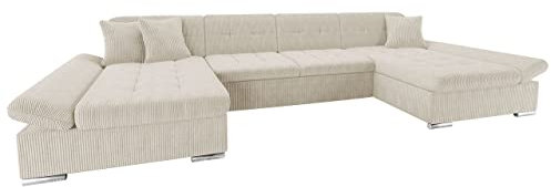 Mirjan24 Ecksofa Alia Cord mit Regulierbare Armlehnen, 2 Bettkasten und Schlaffunktion, U-Form Eckcouch vom Hersteller, Sofa Couch Wohnlandschaft (Poso 100)