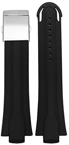 AEMALL 24 mm x 12 mm Bandanstoß Gummi Wasserdichtes Uhrenarmband für Oris Armband Silikonband Edelstahl Faltschließe (Farbe: Schwarz x Silberverschluss, Größe: 24-12 mm)