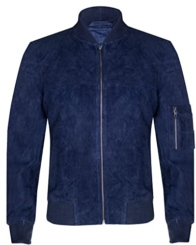 Mens Goat Suede Bomber Jacket Real Genuine Leather MA-1 Varsity Retro