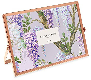 Laura Ashley 4x6 Rose Gold Flat Metal Picture Frame (Horizontal) with Pull-Out Easel Stand, Made for Tabletop, Counterspace, Shelf and Desk (6x4, Rose Gold)