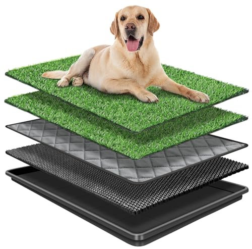 GoldOuya Tappetino per erba per cani da 89,9 x 61 cm con vassoio per addestramento al vasino per cani di taglia grande per interni/esterni, la lettiera per cani è un sistema completo di vasino, i