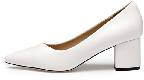 GENSHUO Escarp Ins Confort Femme - Talon 6cm/2.4 in, PU de Haute Qualité, Conçus pour Pieds Sensibles et Larges, Classiques et Polyvalents, Blanc Mate,41 EU