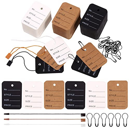 Swpeet 1700 Pcs Price Tags and Hang Tags - 3 Colors, Unstrung with Nylon String, Snap Lock Pin Loop Fastener Hook Ties