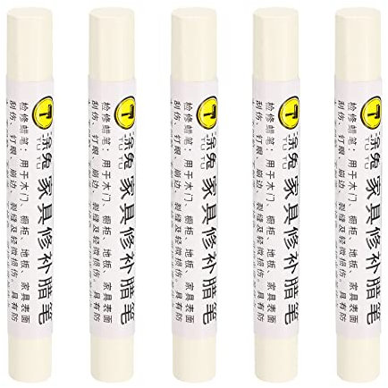 sourcing map Möbelreparatur-Buntstifte, Wachsfüllstift, 5 Stück Lackstift Marker – für Kratzer, Tische, Holzböden, Abdeckung von Cremeweiß