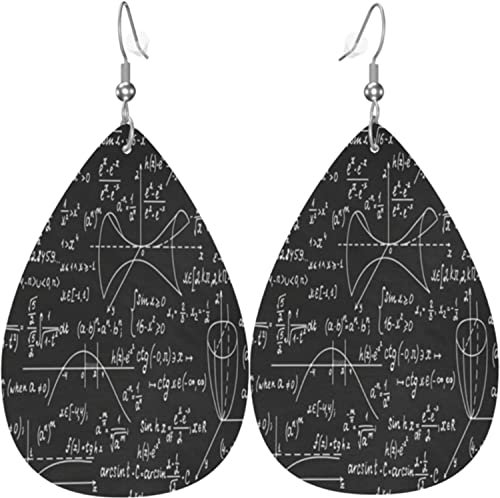 ESCATIC Mathe-Lehrer-Leder-Ohrringe für Frauen, Metallische Träne-Ohrringe mit 925er Silberbeschichtung und Haken