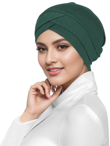 SJTJSPX Turban-Mütze für Damen, muslimisch, elastisch, Nachtmütze, gekreuzt, Chimio-Mütze, Haarausfall, Krebs, Chemotherapie, Hüte, Kopftuch, Stoff, Baumwolle, Hijab, grün, Einheitsgröße
