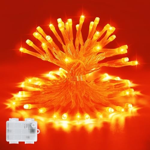 Etopgo Halloween Decoration Lights,3M 30 LED Orange Lights with 6hTimer,IP65 Waterproof Battery Operated Fairy Lights for Halloween Themed Party Carnival Outdoor/Indoor Decorations