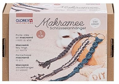 Glorex 5100900 - Makramee Bastelset, Schlüsselanhänger selbst geknüpft, Inhalt für 3 Anhänger