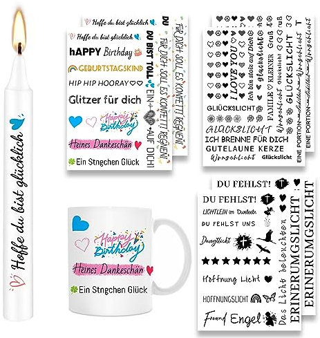 ALLAVA 6 Stück Kerzentattoos (200+ Muster), Wasserschiebefolie kerzen, Kerzensticker Kerzenfolie für Kerze Tasse DIY Geschenk, Kerzen Dekorieren, Kerzensprüche (Stil D)