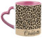 Personalised Cheetah Print Mug Custom Name, Leopard Print, Animal Print, Heart Handle Coffee, Tea Mug. (Pink)