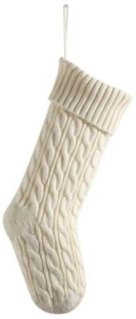 Hixingo Weihnachtsstrumpf Personalisiert, 46cm Große Gestrickt Klassische Einfarbig Passend Nikolausstrumpf, Weihnachtssocken zum Aufhängen und Befüllen Kamin Weihnachtsbaum Deko (Beige)