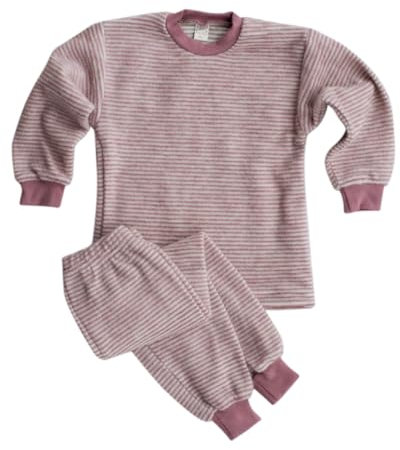 Lilano, Merino Kinder Flausch Schlafanzug 2-teilig, 100% Wolle (kbT) (Mauve Natur, 98)