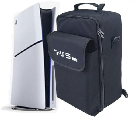 Sacoche de transport pour console Sony PS5 Slim, sacoche de protection pour PlayStation 5 Slim,sac de transport de voyage pour manettes, casques, disques de jeu, chargeur et accessoires (Avec logo)