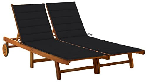 GuyAna 2-Personen-Sonnenliege mit Auflagen Akazie Massivholz Balkon Lounge Klein Garten Doppelliege