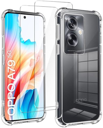LYZXMY case for OPPO A79 5G Phone case + 2 pcs tempered glass protective film, case soft silicone TPU Anti Scratch Anti Collision Clear Case