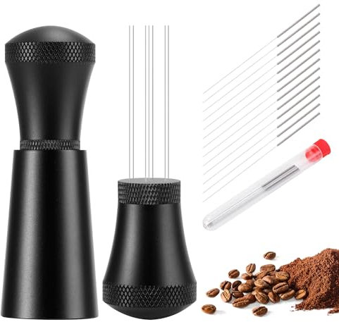 Nuangoo Wdt Tool Espresso,Espresso Nadel,Abnehmbar Abnehmbar Wdt Tool Espresso mit Ständer,7 Espresso Nadel 0.35mm,Für Barista gerührtes Espressokaffee,(Matte Black,6 Ersatznadeln)