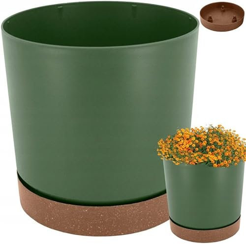 OURSGARTEN® - Pot de fleurs décoratif pour fleurs et herbes - Avec insert - Pot de jardin - Diamètre : 24 cm - Vert naturel