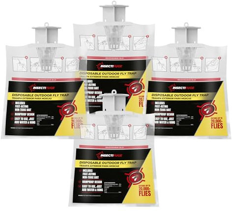 Insectifuge Fliegenfallen Outdoor Fliegenfalle 4 Pack - Fliegenköder Fliegenbeutel Outdoor Einweg, Fliegenfänger Outdoor Fliegenkontrolle, Pferd Fliegenfalle Outdoor Hängen, Killer Fliegenfalle