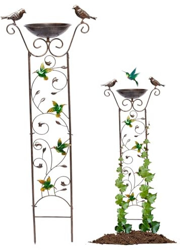 Baignoire d'Oiseaux Avec Treillis de Jardin en Métal - 1 m / 40 Pouces, Plateau de Bains de 7,3 Pouces, Mangeoire à Eau Détachable - Pour les Plantes