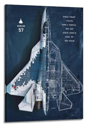 qiyan Su-57 Poster mit Kampfflugzeugen, dekoratives Gemälde, Leinwand, Wandposter und Kunstdruck, moderne Familienschlafzimmer-Dekoration, Poster, 50 x 75 cm