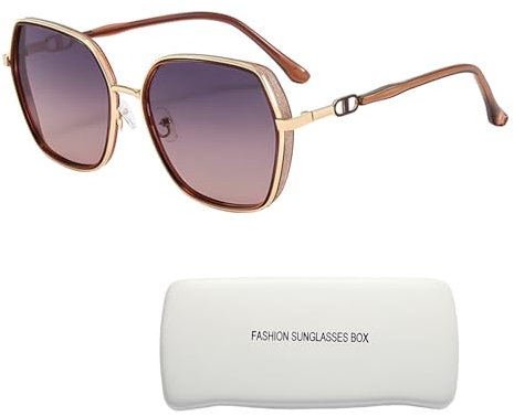 YAVO-EU Polarised Sunglasses Womens Fashion Vintage Ladies Sun Glasses Big Frame Oversized Shades UV400 Protection for Driving Fishing Running Cycling (Tea gold frames/tea gray lenses)