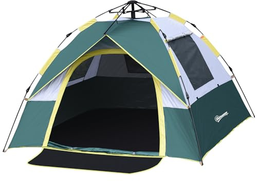 Outsunny Tenda da Campeggio 2 Posti con Pop Up 205x195x135 cm Verde Oliva