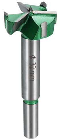 sourcing map Forstner Drill Bit 1-1/4 (32mm) Carbide Upgraded 3 Flutes Wood Hinge Drill Bits Opener Cutter for Hole Drilling Woodworking, Green