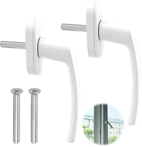 2 pcs Blanca Manilla para Ventanas Practicables, Aleación de Aluminio, Protección Antirrobo, Distancia Entre Orificios de 43 mm, Adecuado para balcón, cocina, baño
