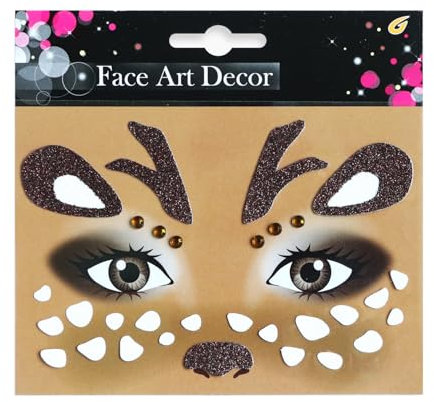 Face Art Temporäres Tattoos Tier Gesichts-Tattoo Ablösbare Aufkleber Glitzer für Halloween Mottoparty Karneval Cosplay Festival Fasching Geburtstag (Hirsch)