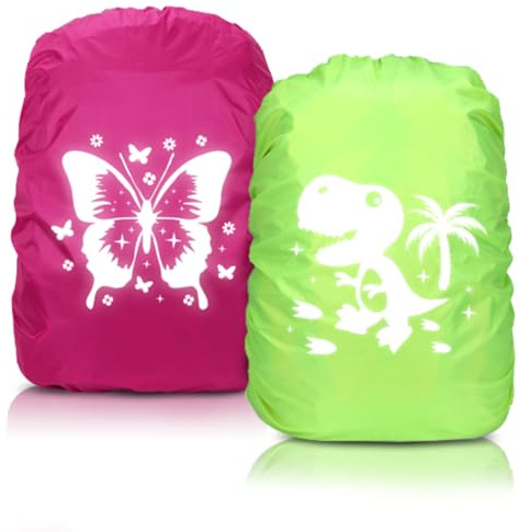 2 Stück Regenschutz Rucksack, 35L Regenschutz Schulranzen, Reflektierender Rucksack Überzug Wasserdicht, Regenüberzug Rucksack Schutzhülle, Reflektor Rucksack Cover für Jungen Mädchen Schulanfänger
