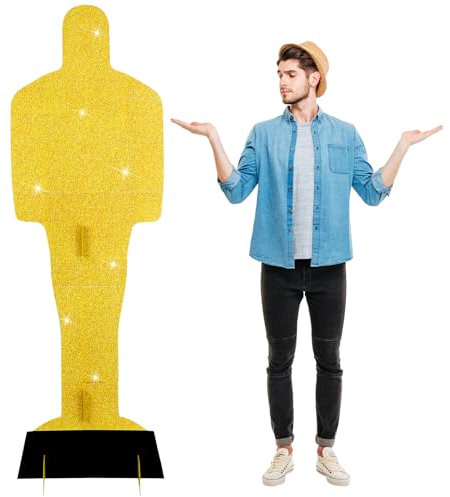 Cinnvoice 2 Stück 2 m Gold-Film-Preis-Statue, Kunststoff, Pappausschnitt, Stand-up-Film-Requisiten, wasserdicht, PVC, Aufsteller für Filmabend, Party, Boden, Outdoor, Innenbereich, Heimdekoration