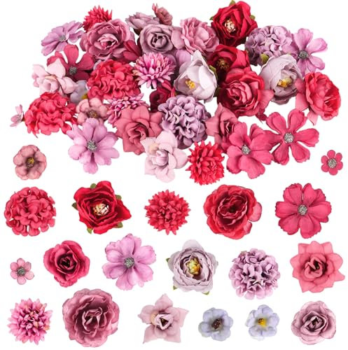 40 Stück Kunstblumen Zum Basteln, 9 Stile Künstliche Blumen 2,5~5cm Verschiedene Seidenblumen, Deko Blumen Künstliche Blumenköpfe, Fake Blumen für DIY Basteln Scrapbooking Hochzeit Home Handwerk