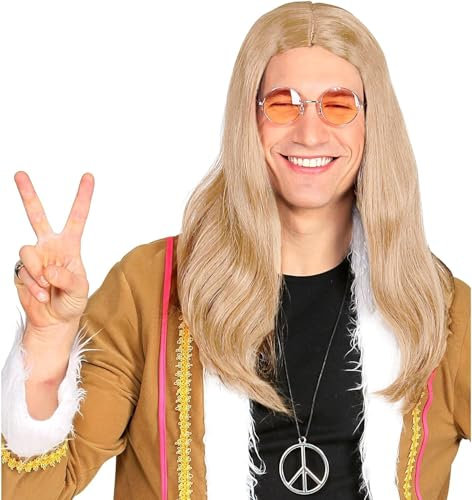 HatStar Hippie Perücke 70er Jahre Perücken für Herren & Damen zu Karneval Fasching Motto Party (blond)