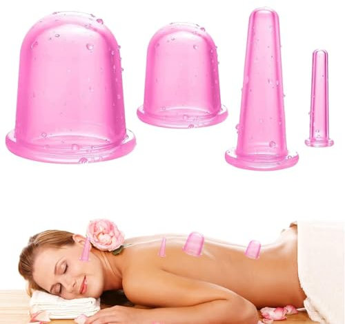 Coppette in Silicone per Massaggio Anticellulite, Set con 4 Dimensioni, Massaggio Corpo e Viso, Sicure e Comode, per una Pelle Più Liscia e Tonica