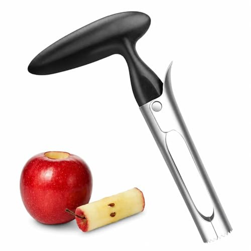 Livawnd Stainless Steel Apple Corer, Serrated Blade Fruit Core Remover with Ergonomic ABS Handle, Dishwasher Safe Kitchen Gadget for Apples, Pears & Bell Peppers, Black