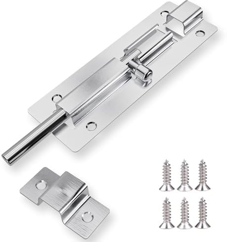 Trimming Shop Pernos de seguridad plateados de acero inoxidable de 7,6 cm para puertas, cobertizos, patios, puertas de baño y garaje con tornillos, paquete de 1