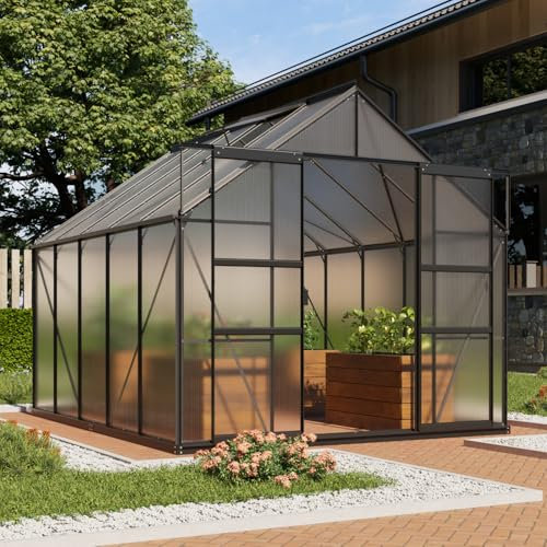 Vitavia Gewächshaus Mars 8300, schwarz, 8,3 m², 4 mm HKP | Wetterfestes & stabiles Treibhaus | Perfekt für Gemüse & Pflanzen | Robust & langlebig