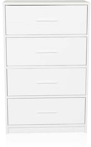 hjh LIVING Kommode mit 4 Schubladen ESTORIA 58x30x91,5 cm Schubladenkommode im Scandi-Look für Büro Schlafzimmer Wohnzimmer, Weiß