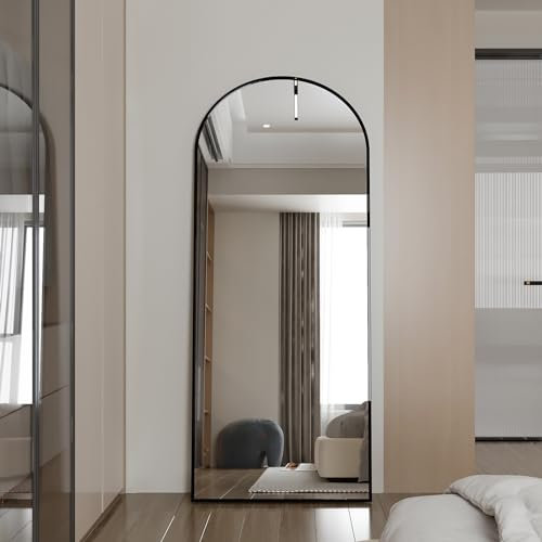Ravas Miroir pleine longueur, 80 x 180 cm, avec cadre en métal, grand miroir sur pied, miroir mural pour chambre à coucher, salon, noir